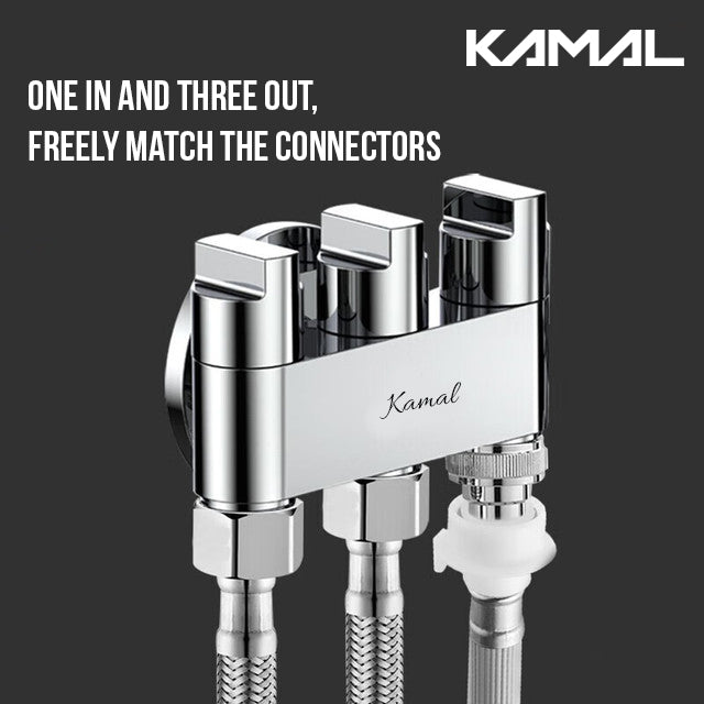 Three Way Brass Angle Valve Apollo 3 Way Control Tap for Bathroom (Full Brass) - by Kamal - Apollo - Kamal Bathware