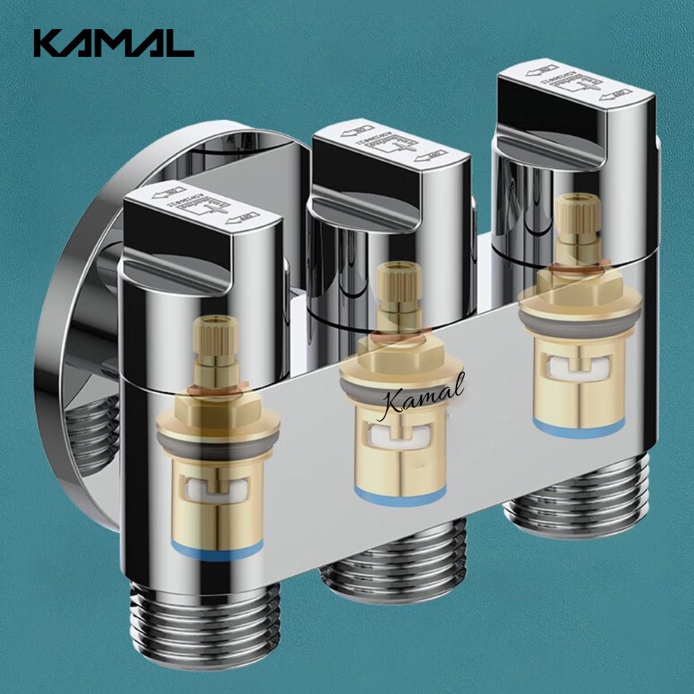 Three Way Brass Angle Valve Apollo 3 Way Control Tap for Bathroom (Full Brass) - by Kamal - Apollo - Kamal Bathware