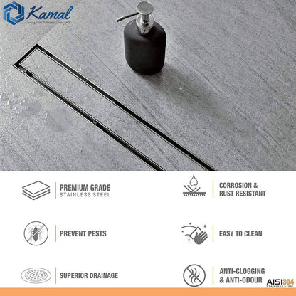 Tile Insert Channel Drainer (SS 304 Grade) - Side Hole Shower Water Drain Channel - by Kamal - Drainer - Kamal Bathware