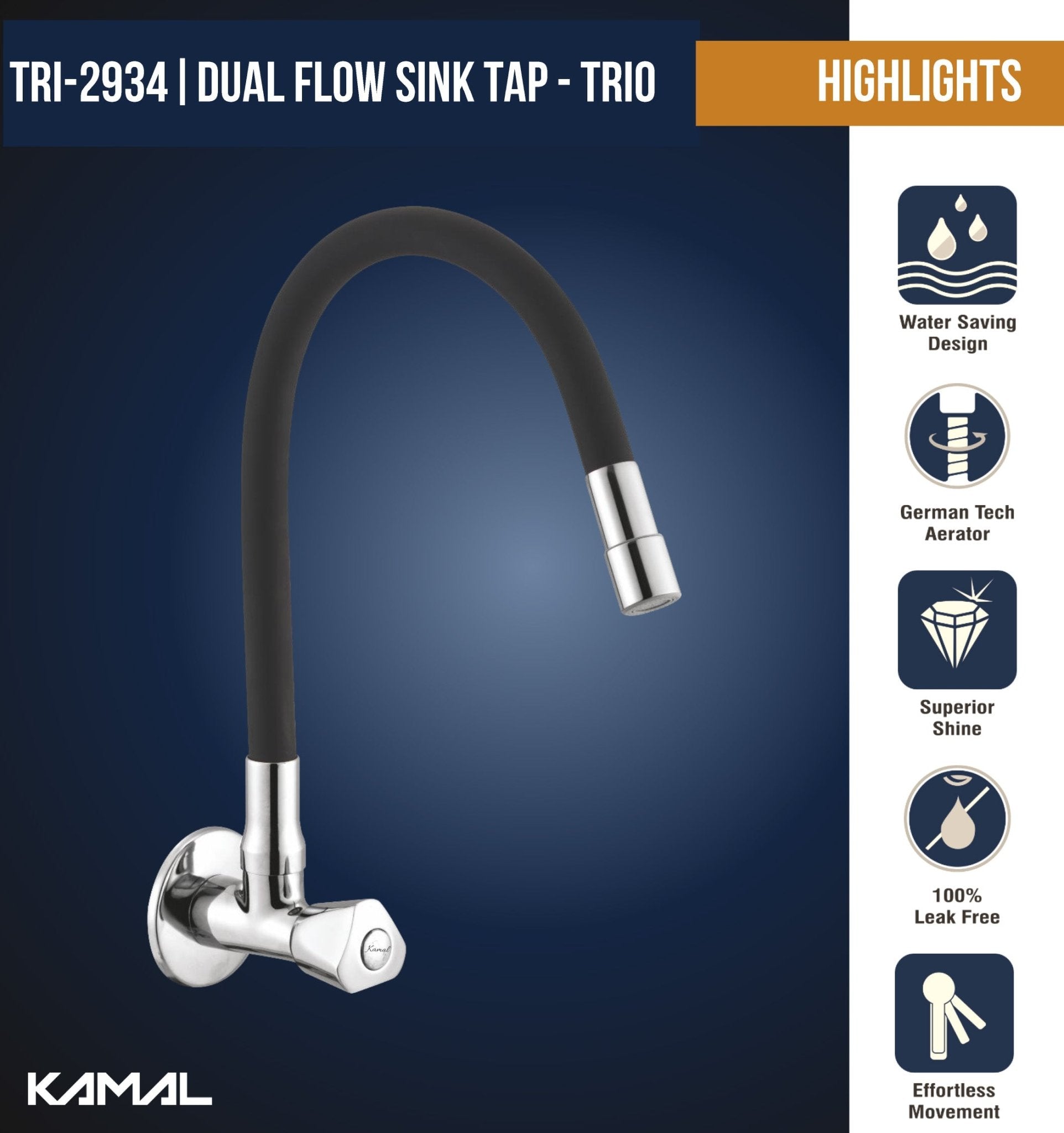Trio Dual Flow Sink Tap – by Kamal - Trio - Kamal Bathware