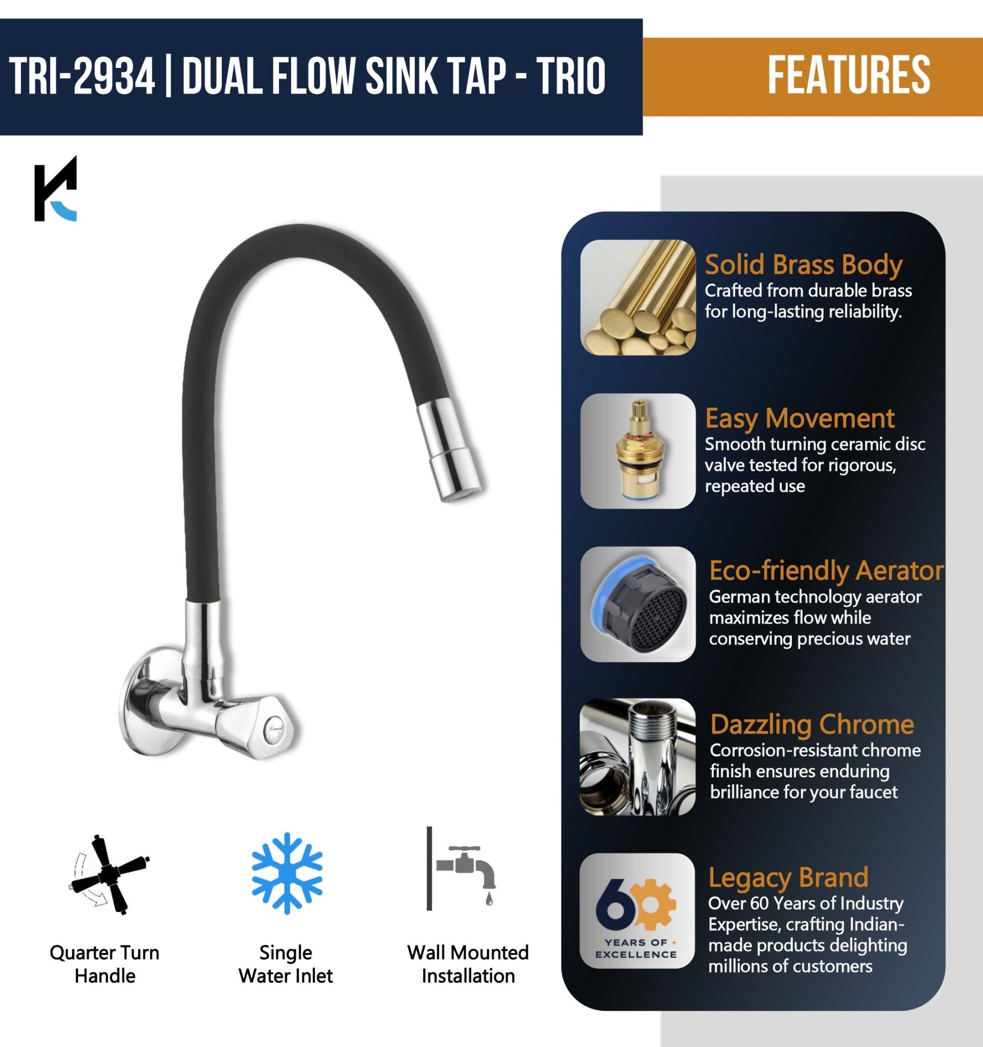 Trio Dual Flow Sink Tap – by Kamal - Trio - Kamal Bathware
