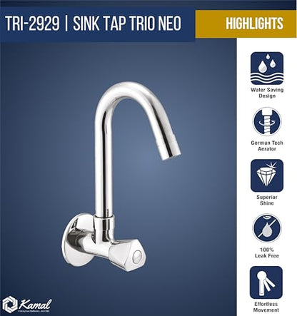 Trio Neo Sink Tap Brass Faucet (Full Brass) - by Kamal - Trio Neo - Kamal Bathware