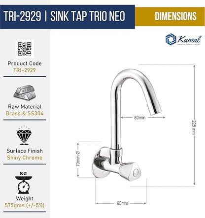 Trio Neo Sink Tap Brass Faucet (Full Brass) - by Kamal - Trio Neo - Kamal Bathware