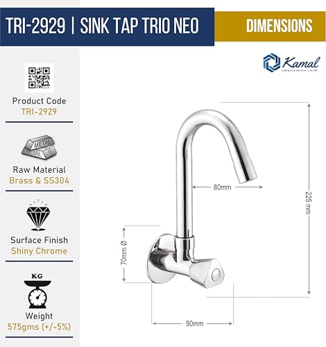 Trio Neo Sink Tap Brass Faucet (Full Brass) - by Kamal - Trio Neo - Kamal Bathware