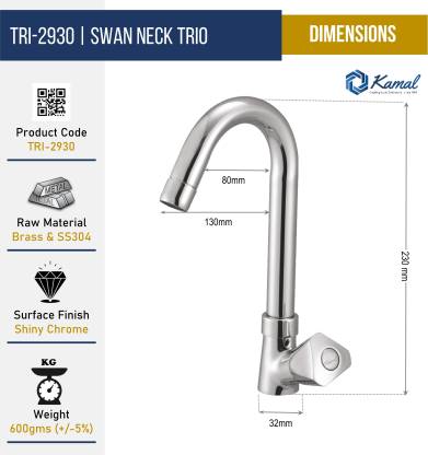Trio Swan Neck (Full Brass) - by Kamal - Trio - Kamal Bathware