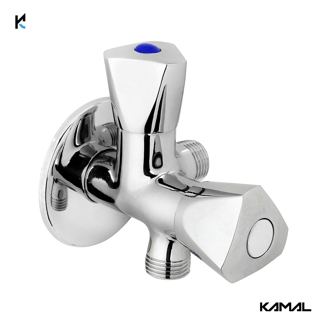 Trio Two in One Angle Valve with Wall Flange (Full Brass) - by kamal - Kamal Bathware