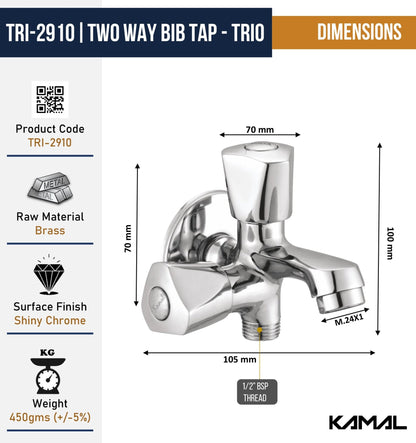 Trio Two in One Bib Tap (Full Brass) - by Kamal - Trio - Kamal Bathware