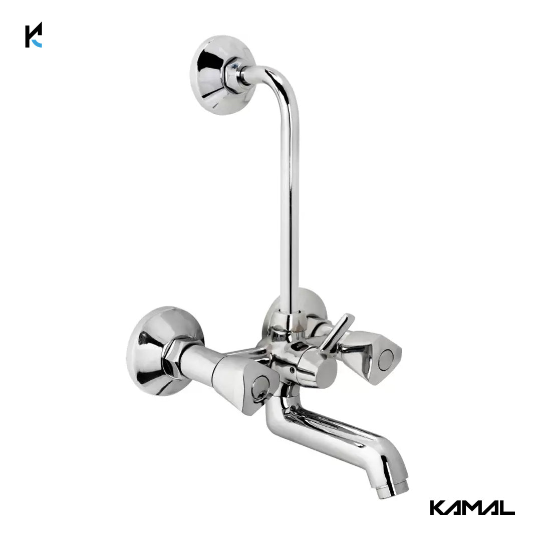 Trio Wall Mixer with L bend Pipe (Full Brass) - by Kamal - Trio - Kamal Bathware