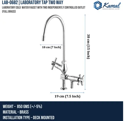 Two Way Laboratory Tap (Full Brass) - by Kamal - Kamal Bathware