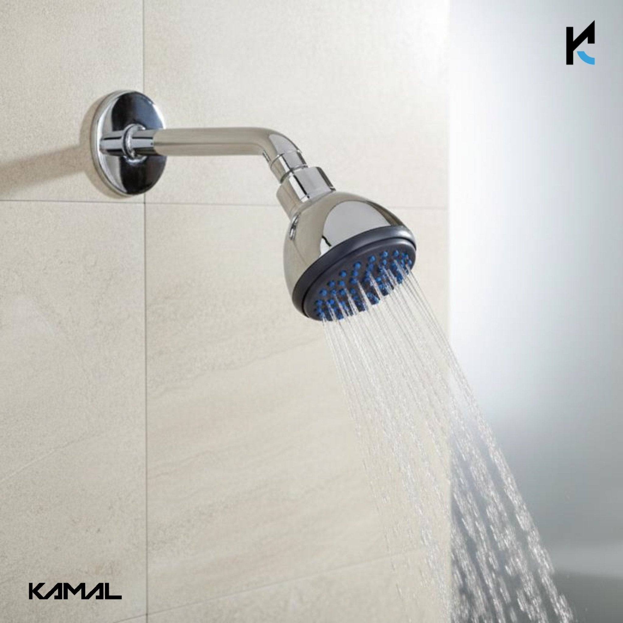 Ultima Overhead Shower 3.5 Inch Round with 6 Inch Round Brass Shower Arm & Wall Flange - by Kamal - Ultima - Kamal Bathware