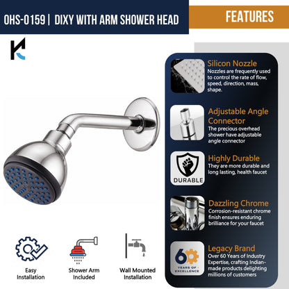 Ultima Overhead Shower 3.5 Inch Round with 6 Inch Round Brass Shower Arm & Wall Flange - by Kamal - Ultima - Kamal Bathware