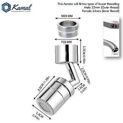 Universal 720° Rotatable Faucet Head Extender Dual Flow - by Kamal - Universal - Kamal Bathware