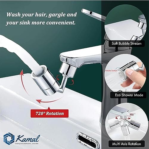 Universal 720° Rotatable Faucet Head Extender Dual Flow - by Kamal - Universal - Kamal Bathware
