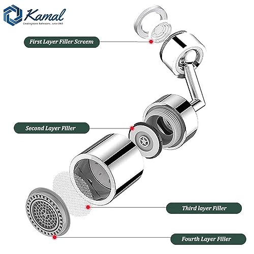 Universal 720° Rotatable Faucet Head Extender Dual Flow - by Kamal - Universal - Kamal Bathware