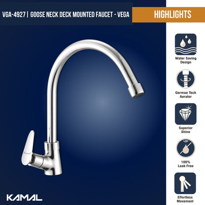 Vega C - Bend Spout Gosseneck Sink Faucet (Full Brass) - by Kamal - Vega - Kamal Bathware