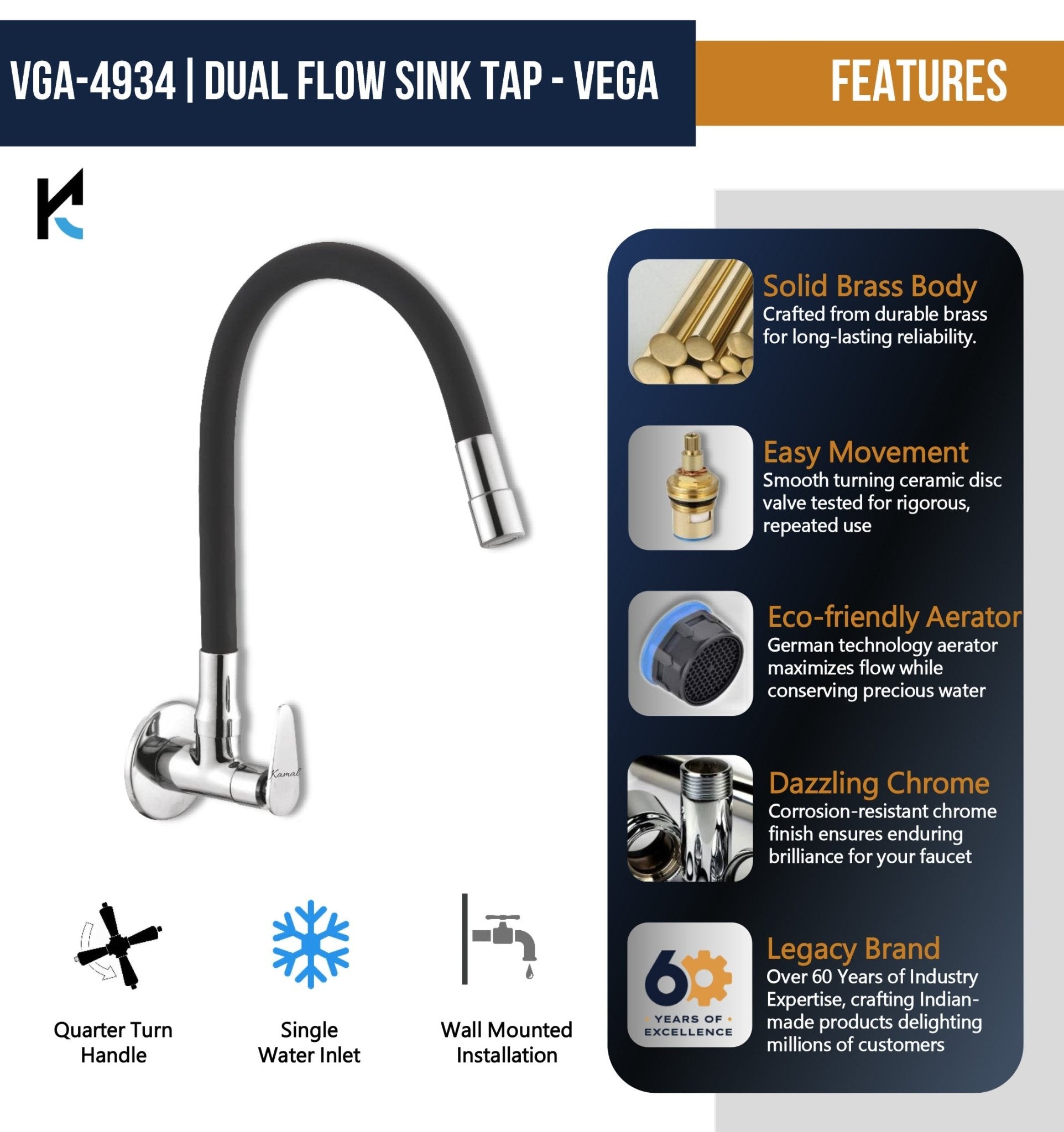 Vega Dual Flow Sink Tap – by Kamal - Vega - Kamal Bathware