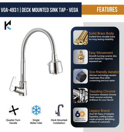 Vega Dual Flow Table Mounted 360° Sink Tap - by Kamal - Vega - Kamal Bathware