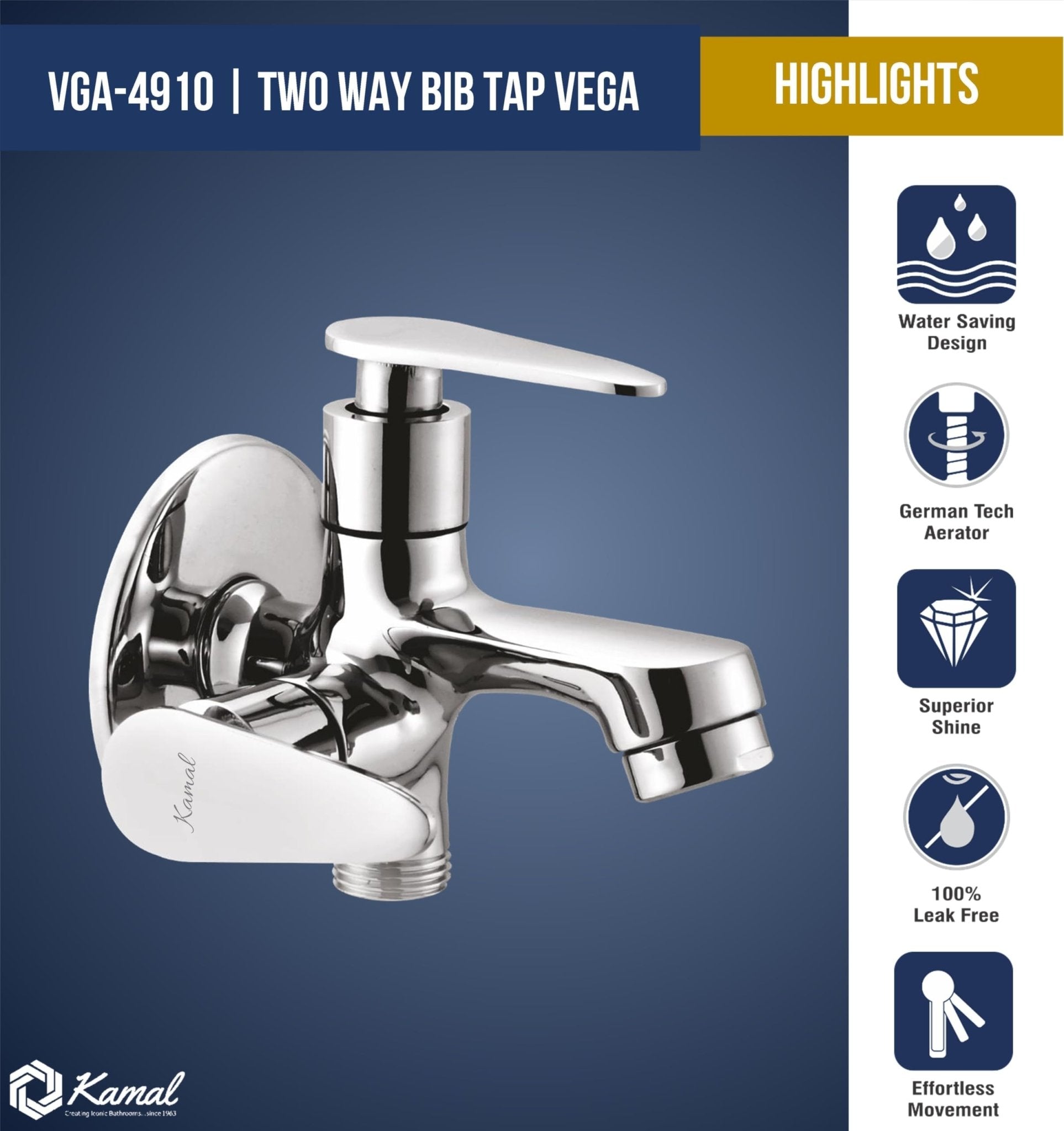 Vega Two Way Bib Tap (Full Brass) - by Kamal - Vega - Kamal Bathware