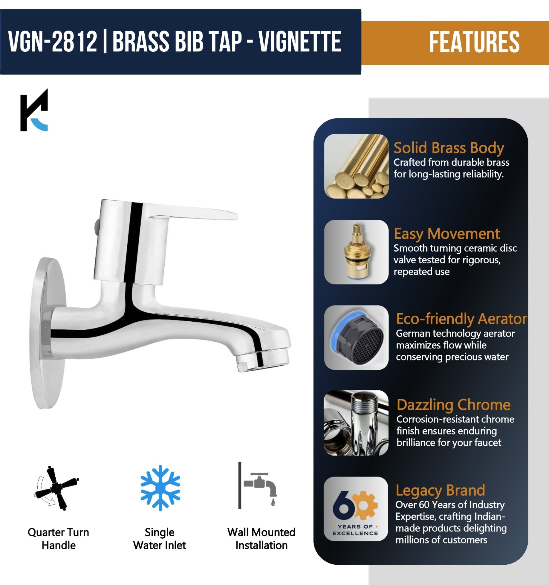 Vignette Bib Tap (Full Brass) - by Kamal - Vignette - Kamal Bathware