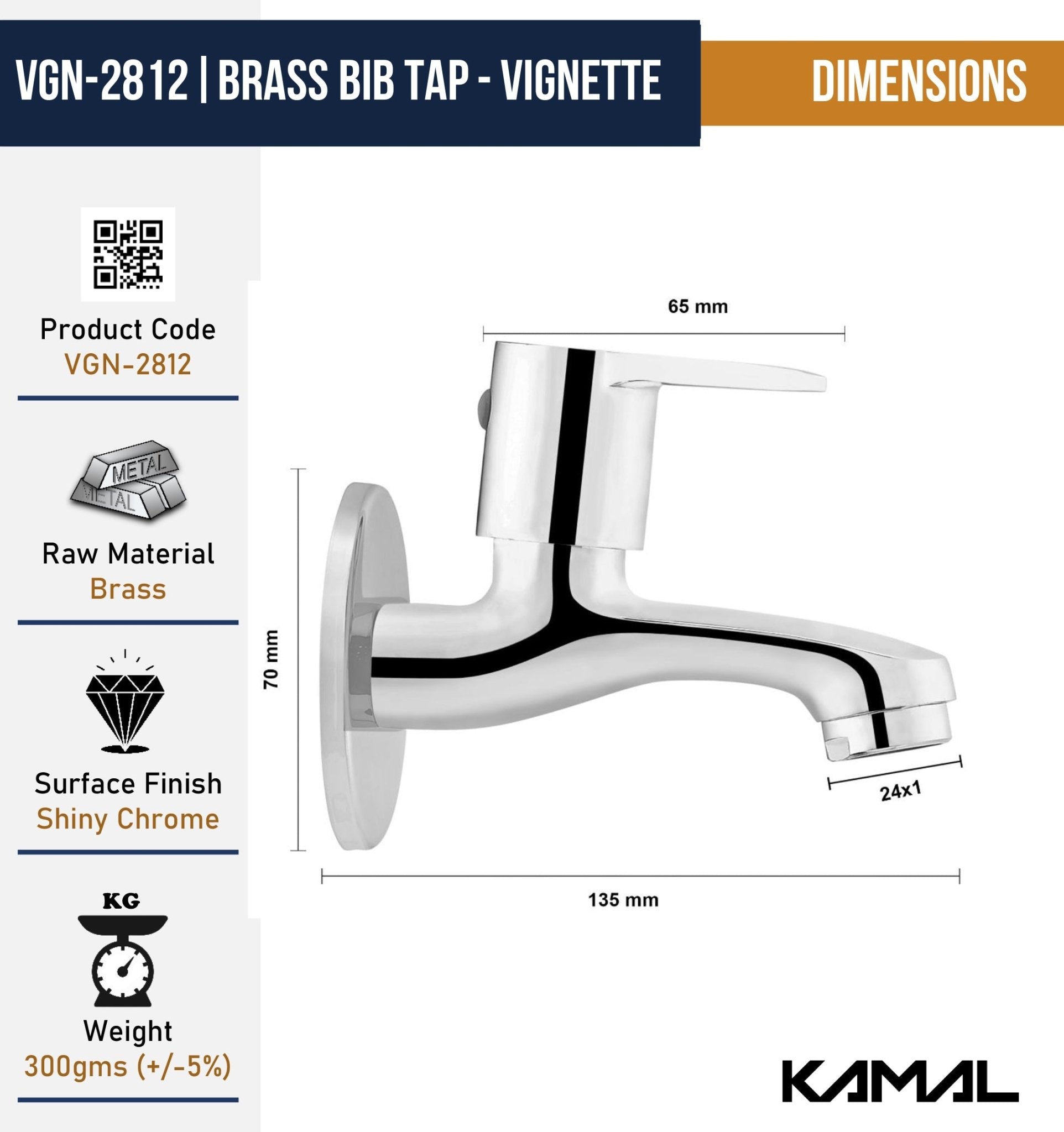 Vignette Bib Tap (Full Brass) - by Kamal - Vignette - Kamal Bathware
