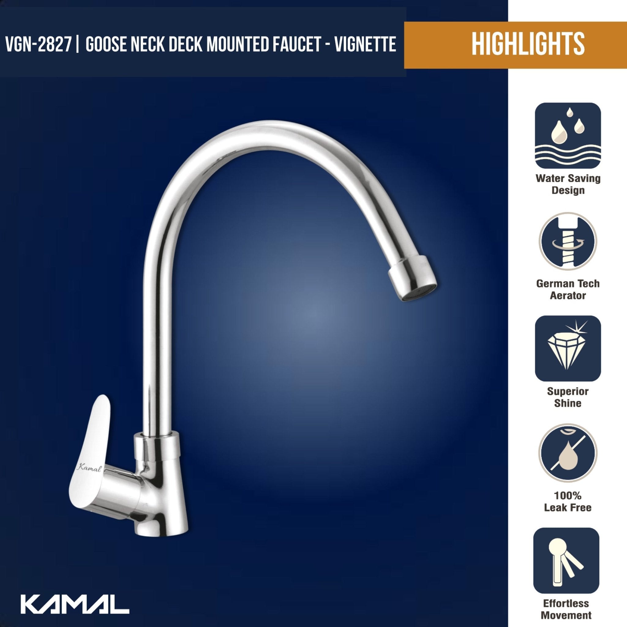 Vignette C - Bend Spout Gosseneck Sink Faucet (Full Brass) - by Kamal - Vignette - Kamal Bathware