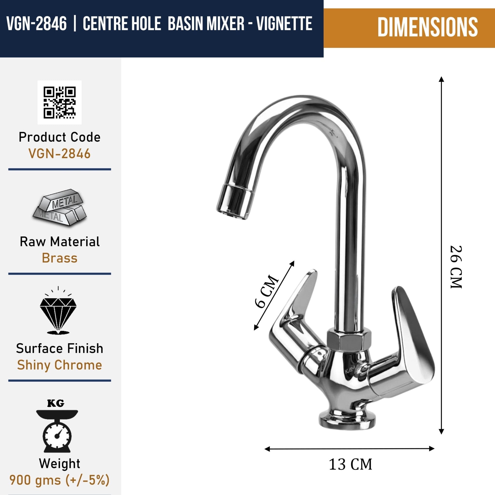 Vignette Centre Hole Basin Mixer (Full Brass) - by Kamal - Vignette - Kamal Bathware
