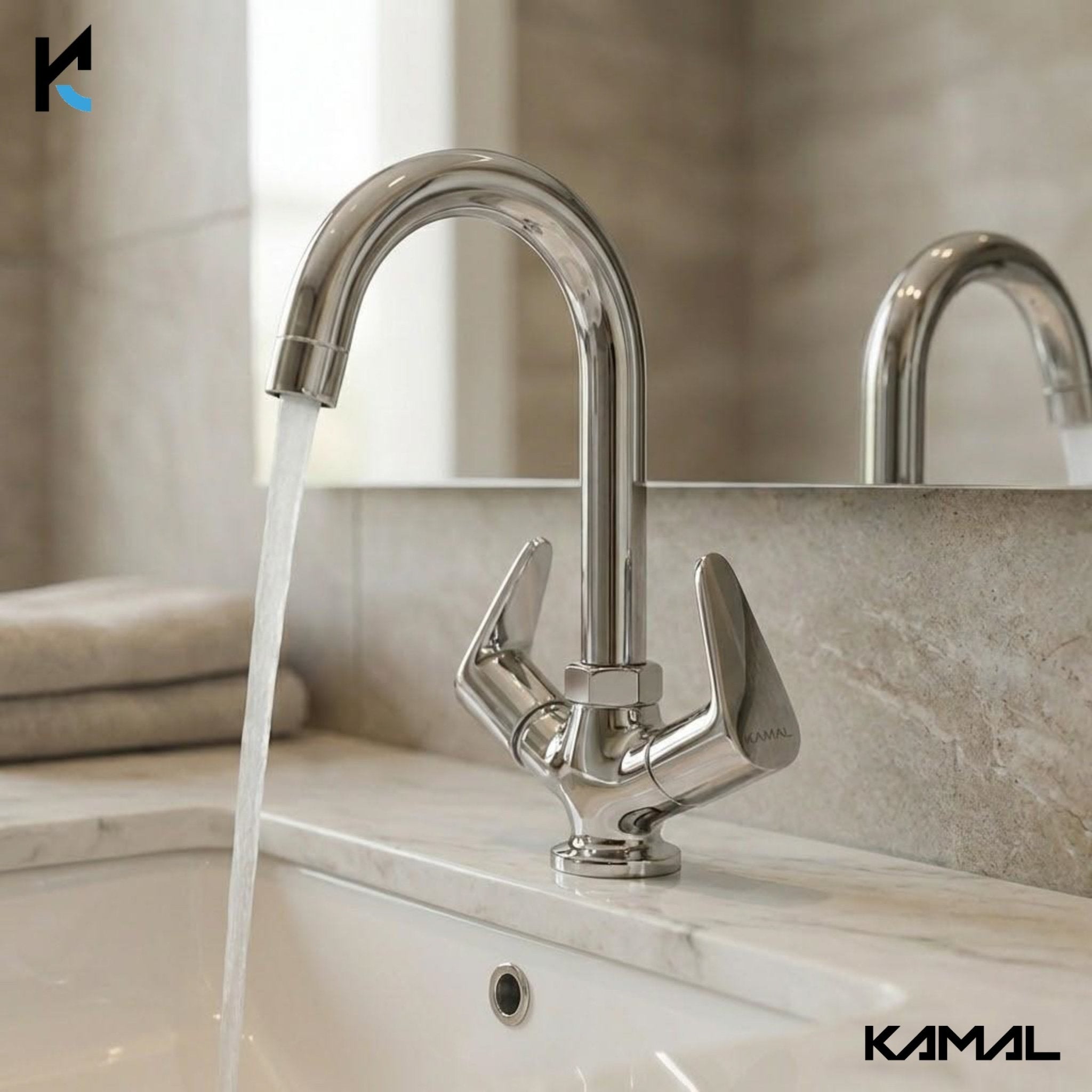 Vignette Centre Hole Basin Mixer (Full Brass) - by Kamal - Vignette - Kamal Bathware