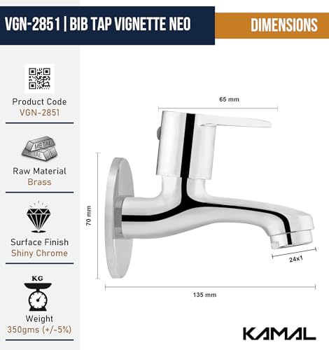 Vignette Neo Bib Tap (Full Brass) - by Kamal - Vignette Neo - Kamal Bathware