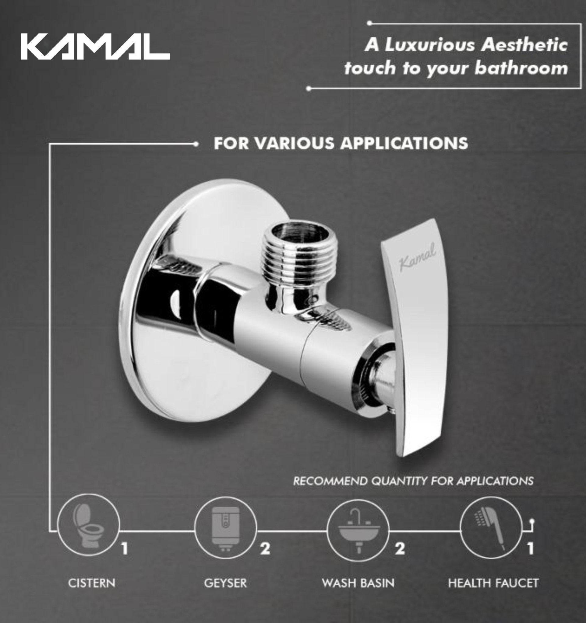 Vista Angle Valve with Wall Flange (Full Brass) - by Kamal - Kamal Bathware