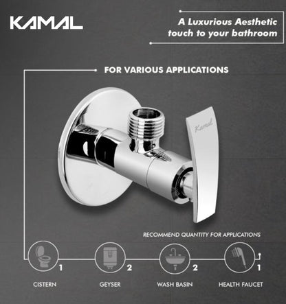 Vista Angle Valve with Wall Flange (Full Brass) - by Kamal - Kamal Bathware