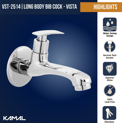 Vista | Bathroom Long Body Bib Tap (Full Brass) - by Kamal - Vista - Kamal Bathware