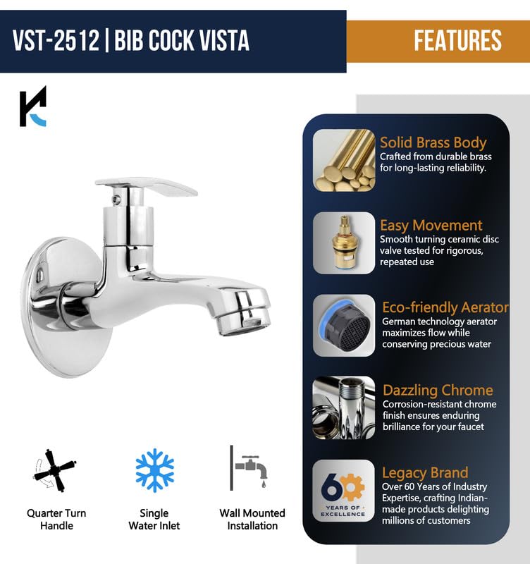 Vista Bib Tap Brass Faucet - by Kamal - Vista - Kamal Bathware