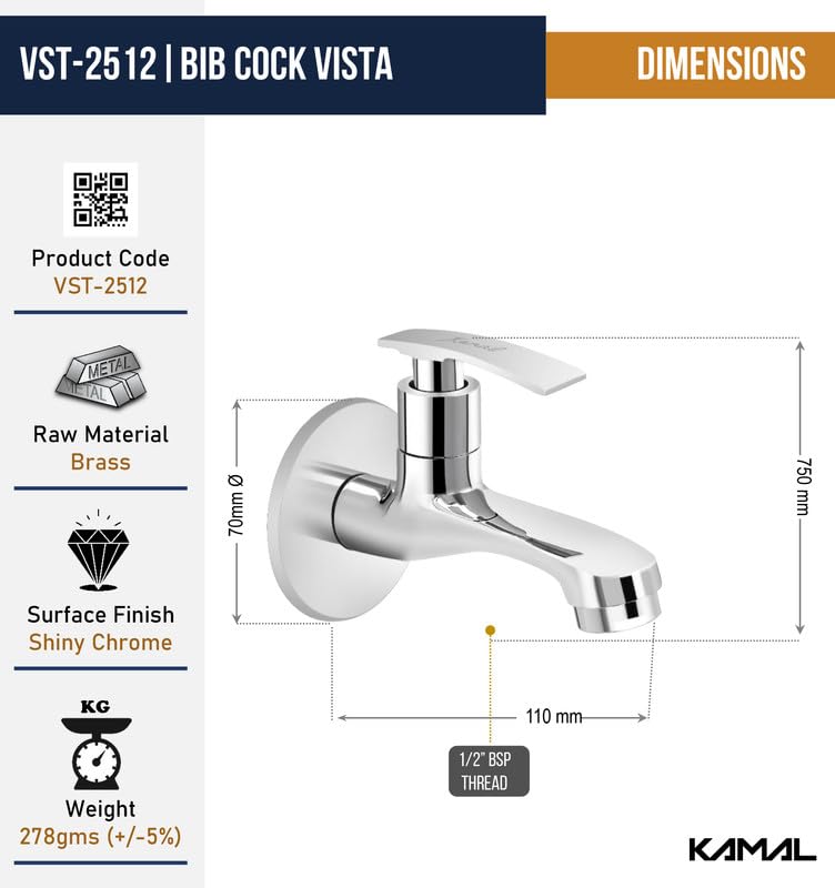 Vista Bib Tap Brass Faucet - by Kamal - Vista - Kamal Bathware