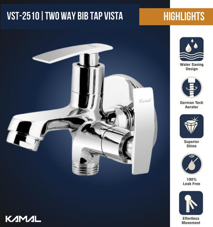 Vista Eco Two Way Bib Tap (Full Brass) - by Kamal - Kamal Bathware