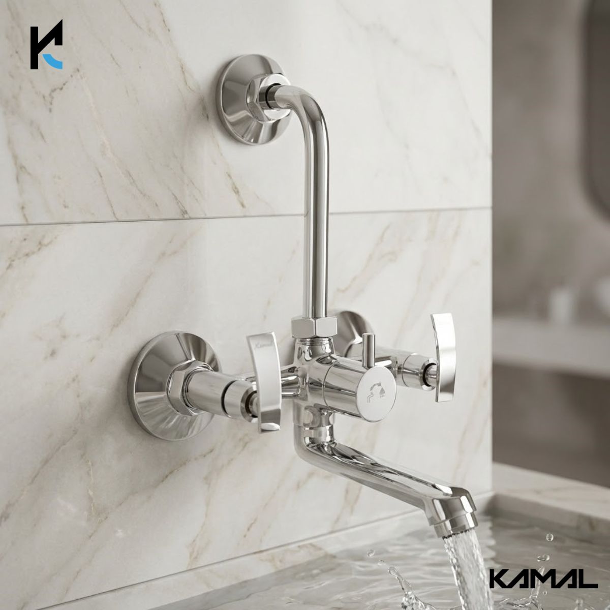 Vista Eco Wall Mixer with L bend Pipe (Full Brass) - by Kamal - Vista Eco - Kamal Bathware