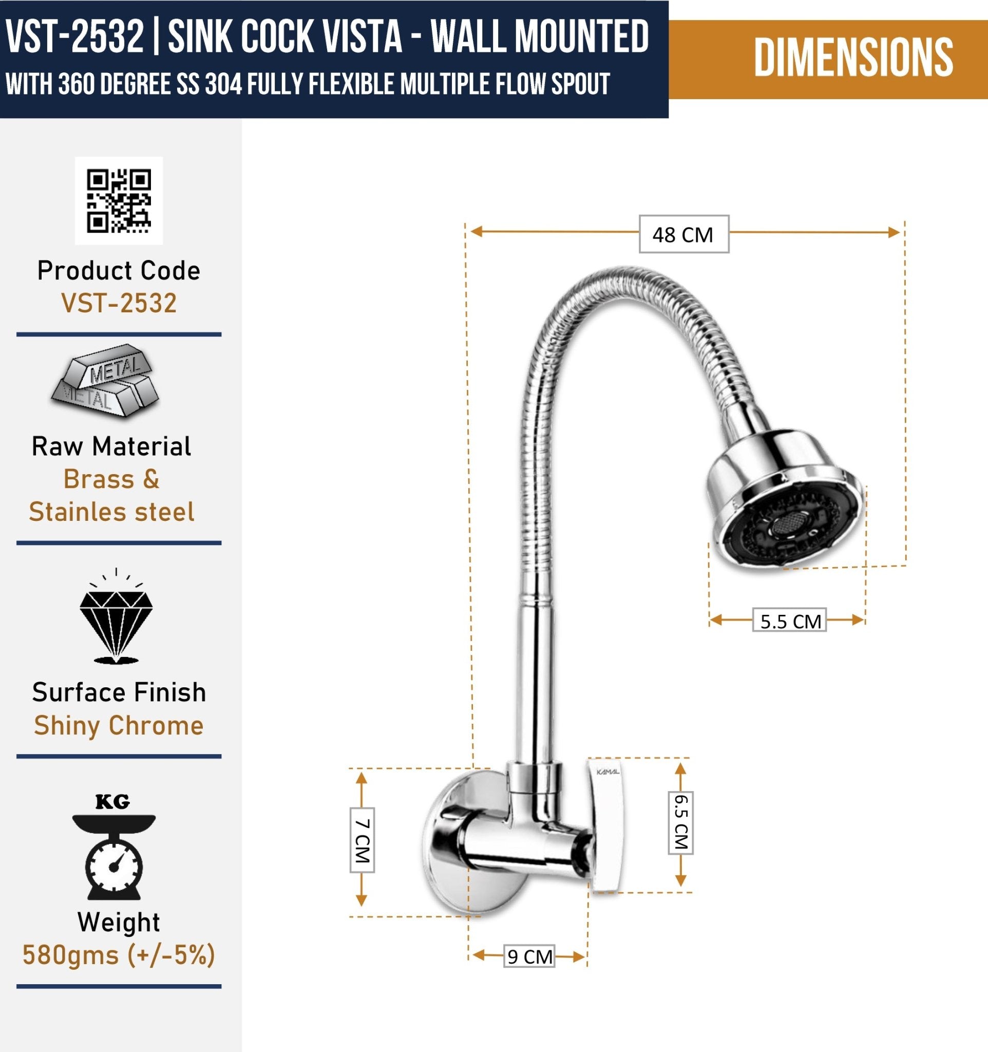 Vista Sink Spray Tap (Brass & SS Steel) - by Kamal - Vista - Kamal Bathware