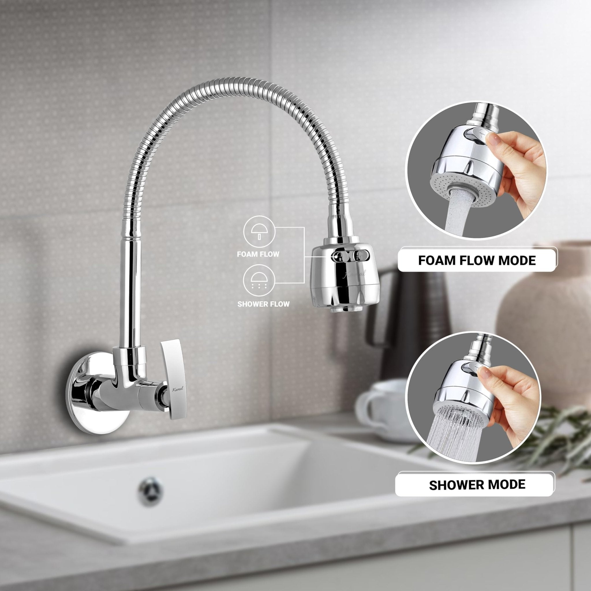 Vista Sink Spray Tap (Brass & SS Steel) - by Kamal - Kamal Bathware
