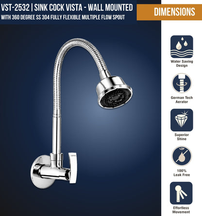 Vista Sink Spray Tap (Brass & SS Steel) - by Kamal - Vista - Kamal Bathware