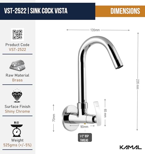 Vista Sink Tap with Wall Flange (Full Brass) - by Kamal - Kamal Bathware