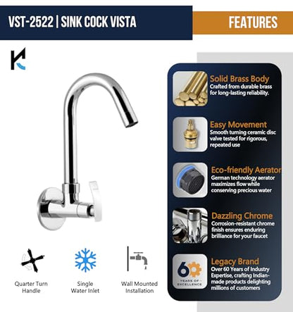 Vista Sink Tap with Wall Flange (Full Brass) - by Kamal - Kamal Bathware