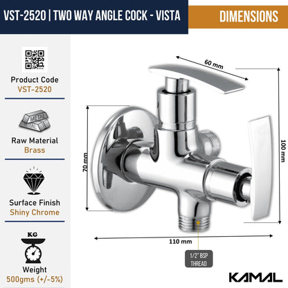 Vista Two in One Angle Valve (Full Brass) - by Kamal - Vista - Kamal Bathware