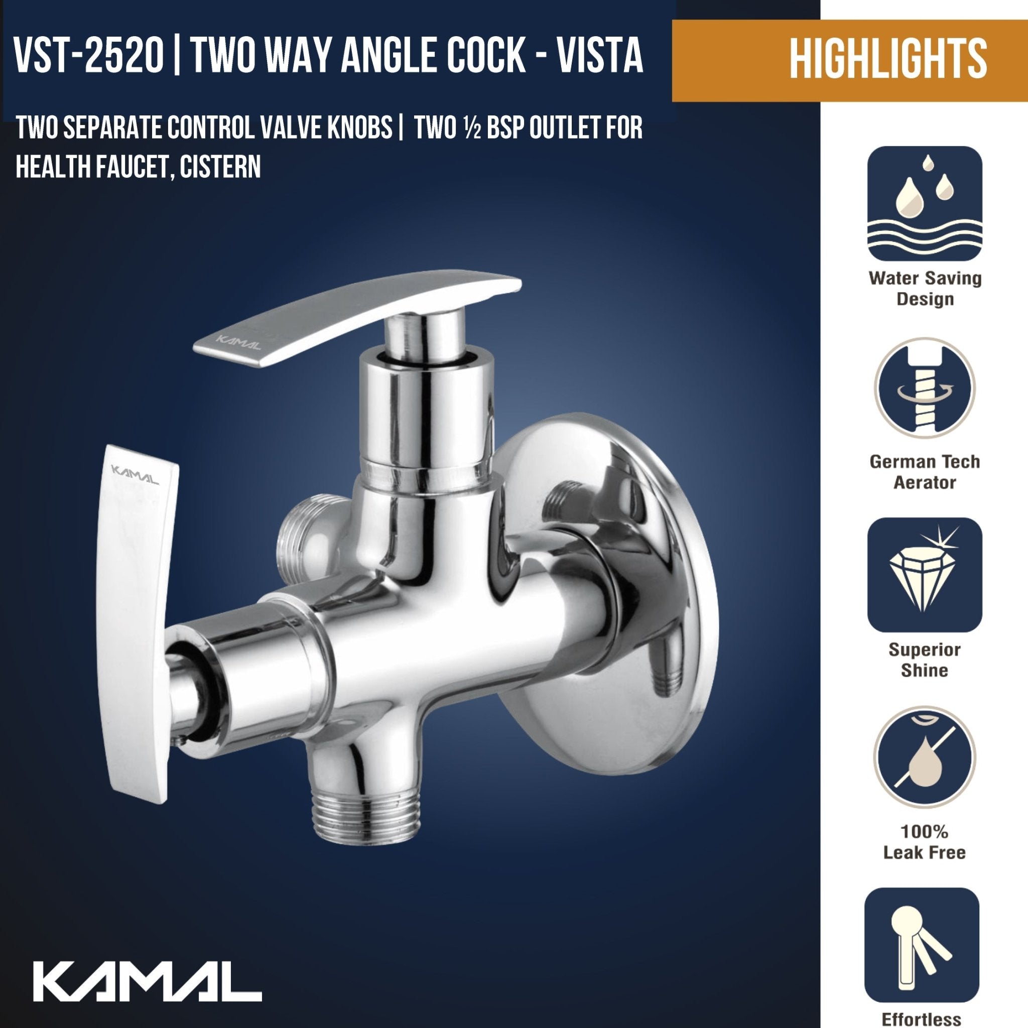 Vista Two in One Angle Valve (Full Brass) - by Kamal - Vista - Kamal Bathware