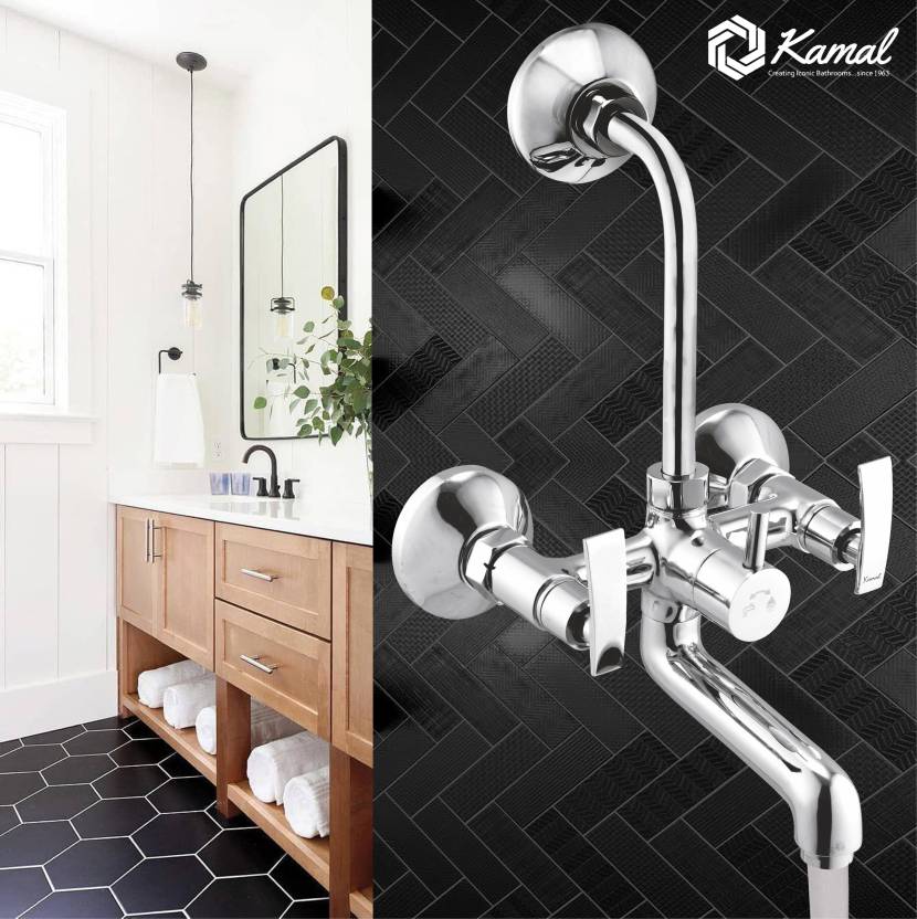 Vista Wall Mixer with L Bend Pipe (Full Brass) - by Kamal - Vista - Kamal Bathware
