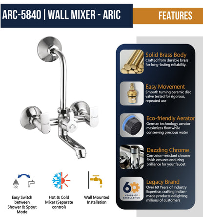 Wall Mixer - Arch Eco with L Bend Pipe Full Brass - by Kamal - Arch - Kamal Bathware