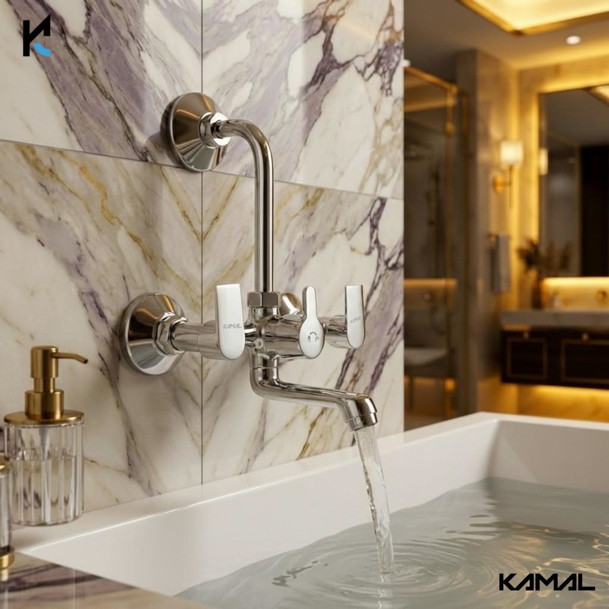 Wall Mixer - Arch Eco with L Bend Pipe Full Brass - by Kamal - Arch - Kamal Bathware
