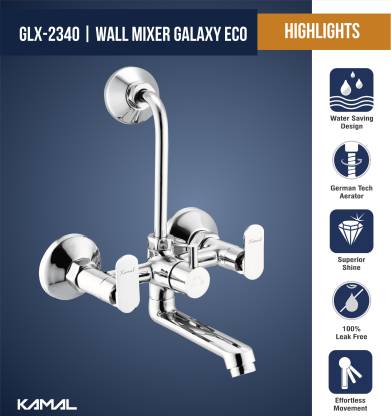 Galaxy Wall Mixer with L Bend Pipe (Full Brass) - by Kamal