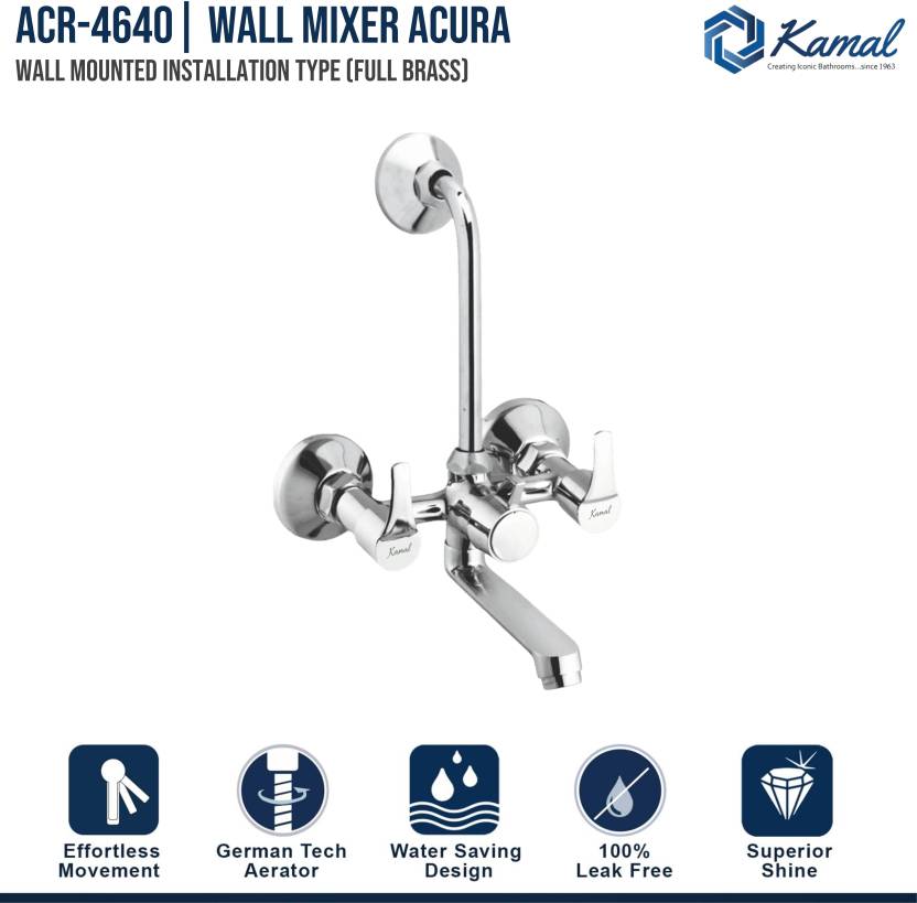 Acura Eco Wall Mixer with L Bend Pipe (Full Brass) - by Kamal