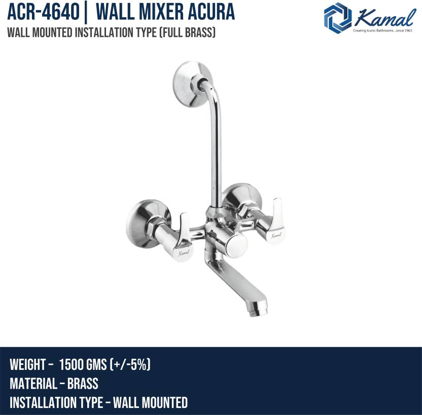 Acura Eco Wall Mixer with L Bend Pipe (Full Brass) - by Kamal