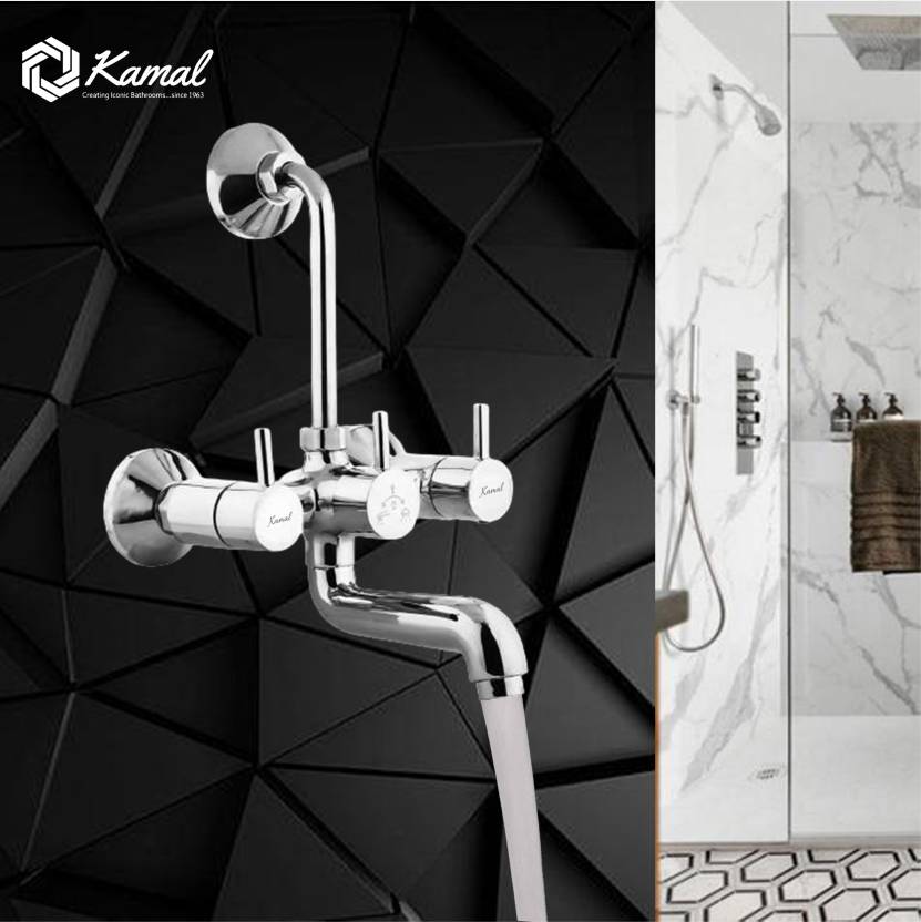 Flora Brass Wall Mixer with L Bend Pipe (Full Brass) - by Kamal