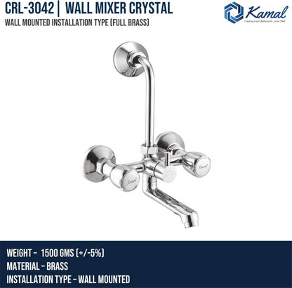 Crystal Wall Mixer with L Bend Pipe (Full Brass) - by Kamal